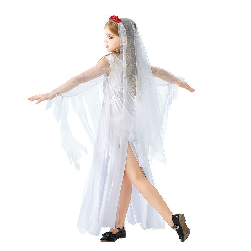 Halloween Kids Costume Girls Dark Demon Ghost Bride Dress Vampire Witch Costume Funny Show Costume