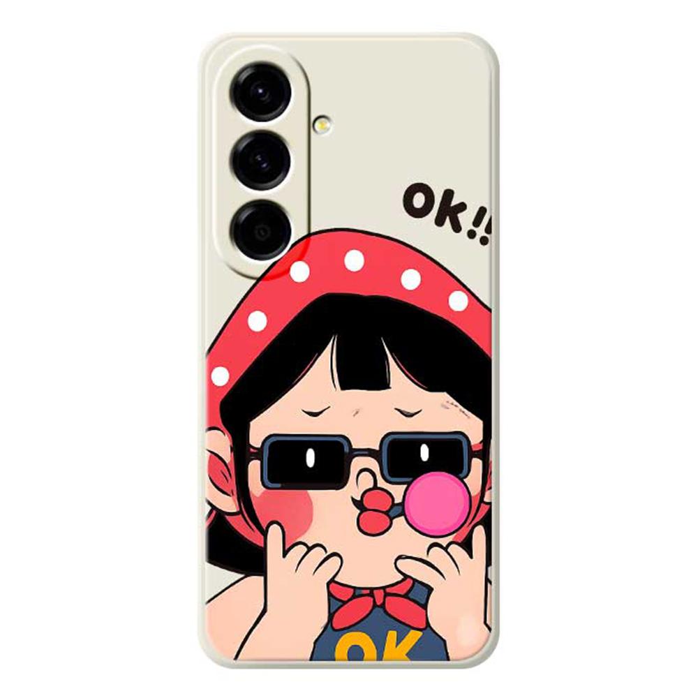 

For Samsung Galaxy A56 5G Case Cute Kid Pattern Printing Straight Edge TPU Phone Back Cover Beige
