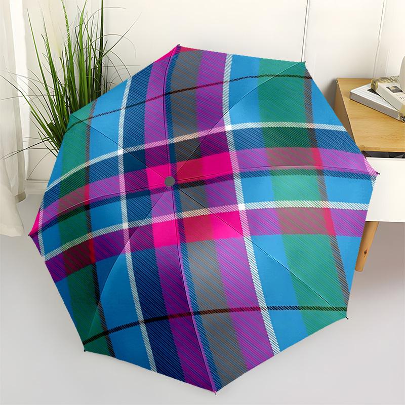 1pc Tartan Pattern Automatic Opening/Closing Folding Umbrella with 17 Ribs, Plastic Handle, Windproof Portable Sunshade Umbrella Halloween a