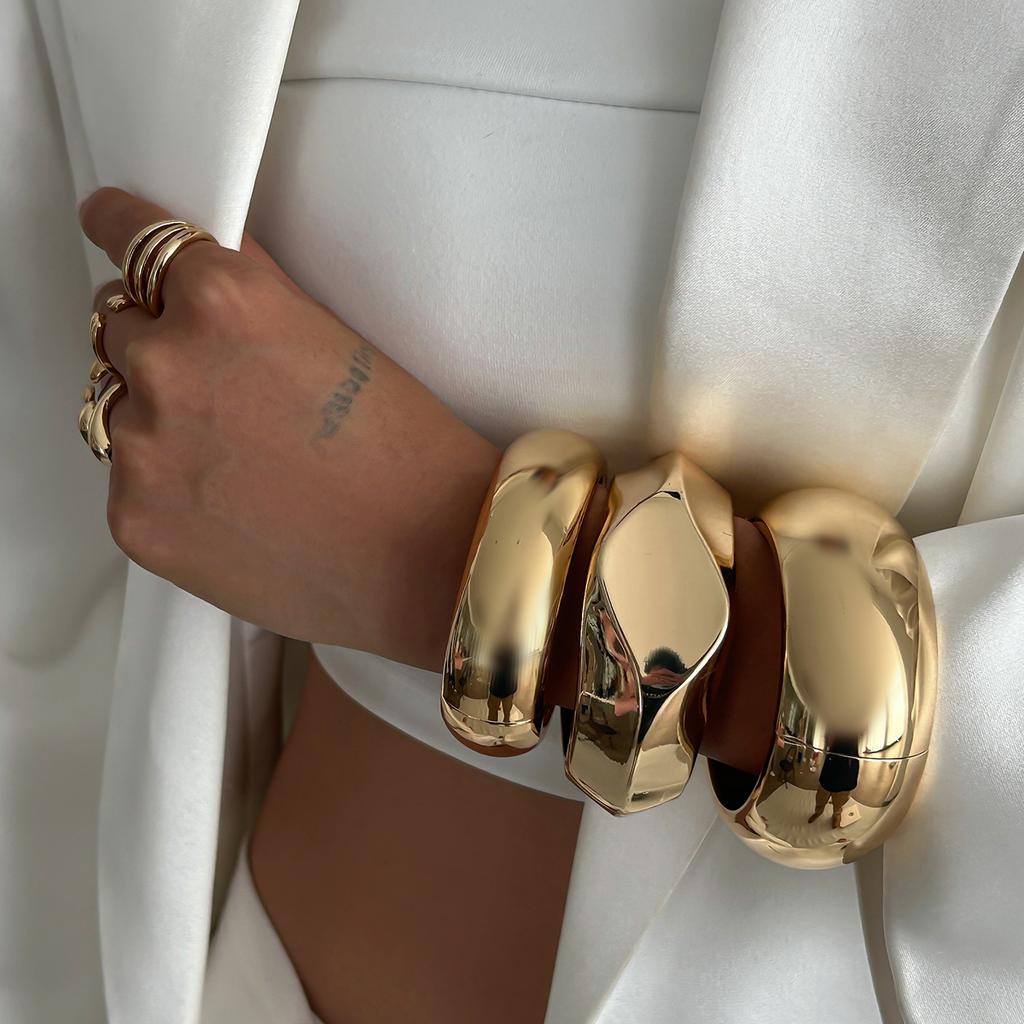Ingemark Exaggerated Punk Heavy Metal Spring Bangles for Women Vintage Gold Color Arm Braceles Grunge Jewelry Steampunk Men New