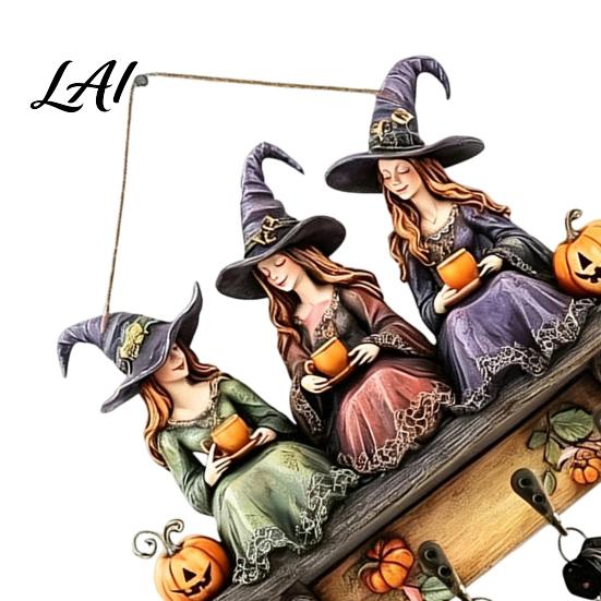Dark Aesthetic Wall Art Halloween Entryway Key Holder with 4 Hooks Wooden Hanging Sign Mount Rack for Keys Bags And Leashes Home Organizer Mudroom