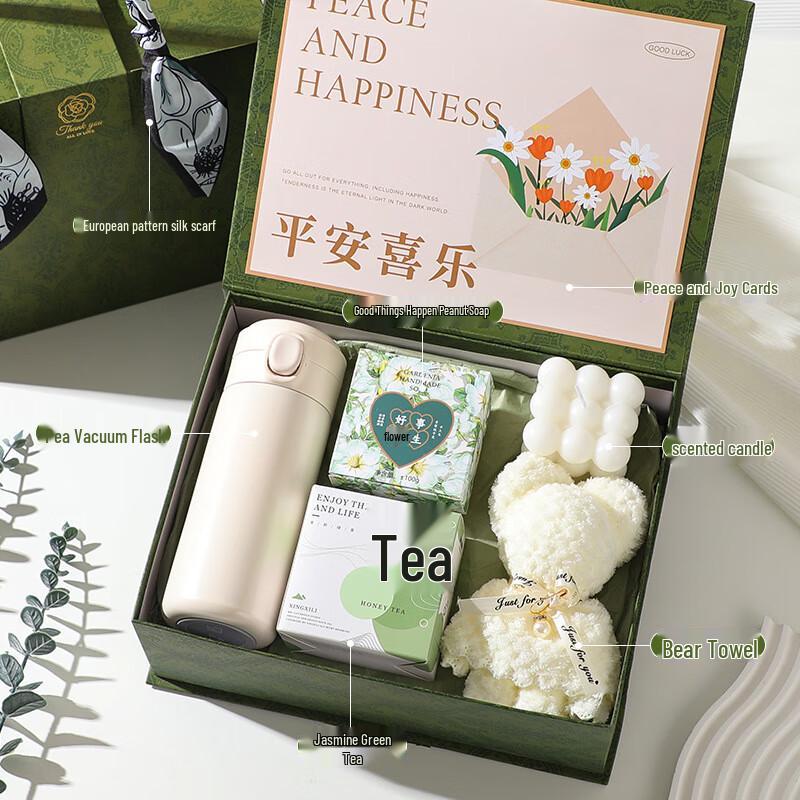 Practical Gift Set: Thermos, Soap, Tea, Bear Towel & Candle