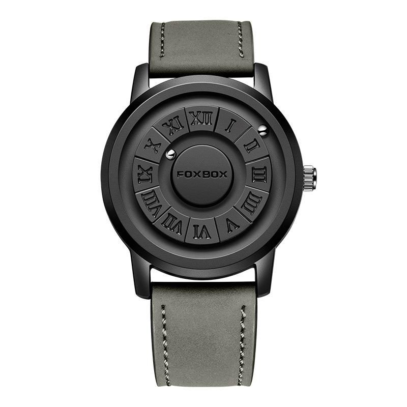 FOXBOX Magnetic Ball Watch, No-Glass Floating Black Tech Quartz Wristwatch, Cool Unisex Personalized Timepiece
