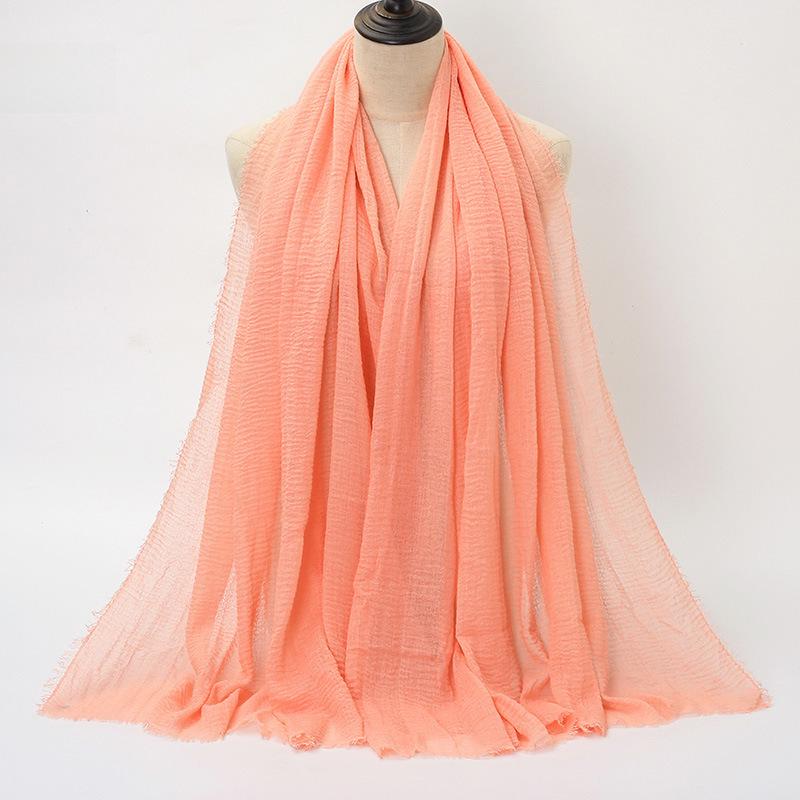 New Style Wrinkled Cotton Scarf with Fur Edge and Rayon, Large Solid Color Women's Headscarf BS414