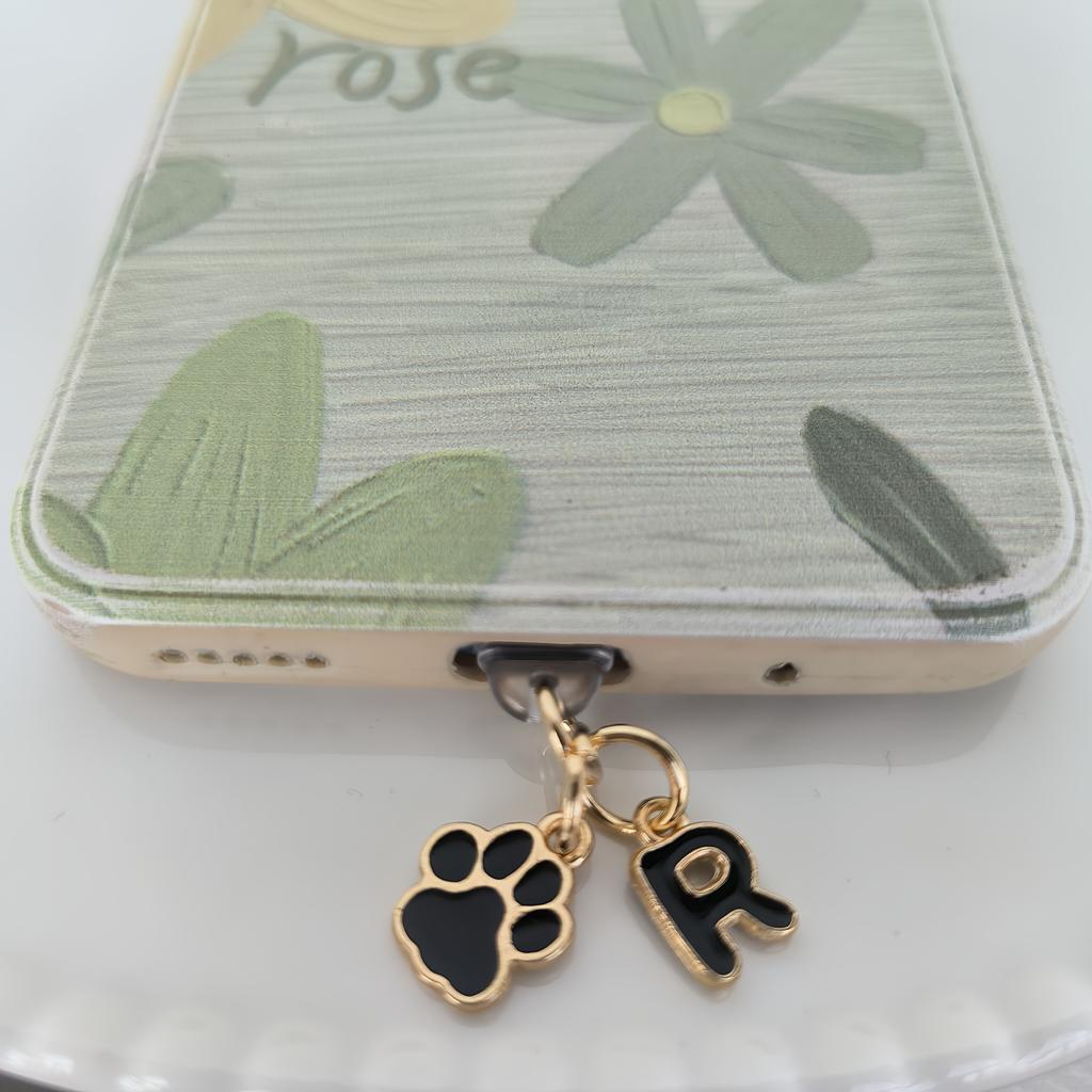 1 Black Cat Paw Animal-shaped Phone Dust Plug with Letters, Suitable for IPhone/Type-C Interface Dust Plugs, DIY Phone Decoration and Protection
