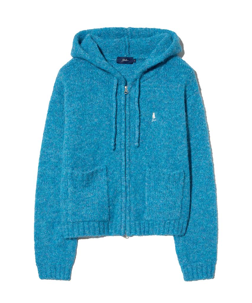 Felpa con cappuccio YALE da donna in maglia pelosa corta con zip_Blu
