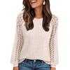 Women's European and American Style Spring Autumn New Round Neck Ribbed Brushed Loose Versatile Knitted Pullover Hollow Out Top
