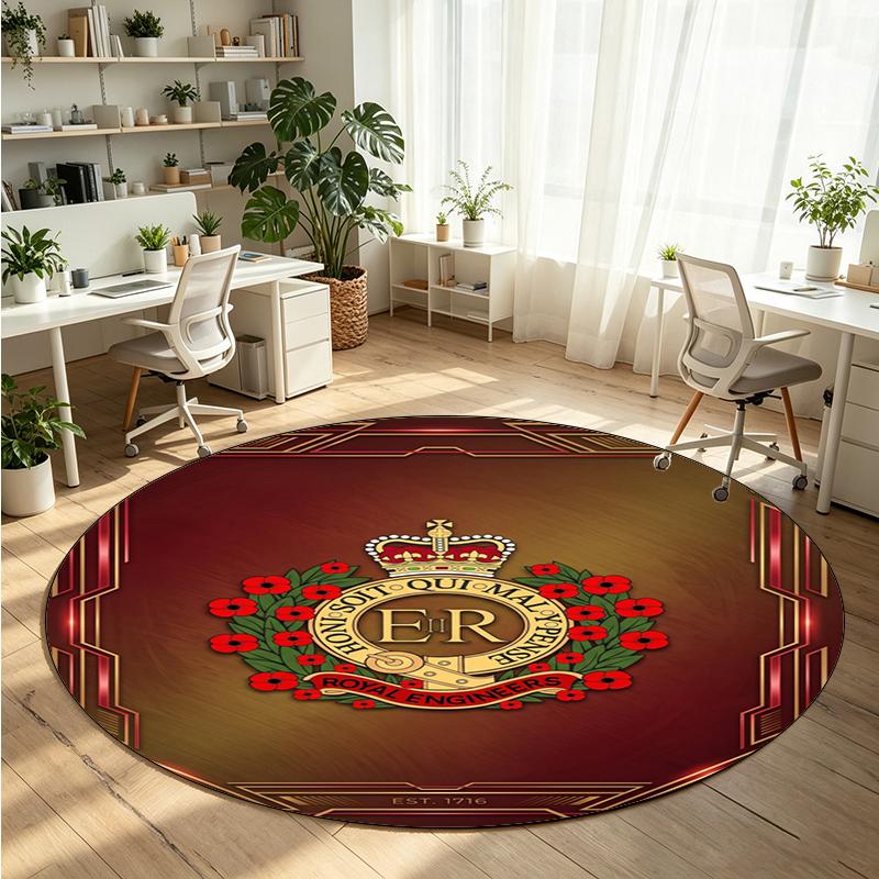 Royal Engineers A.F.C Printed Round Crystal Velvet Rug Soft Non Slip Floor Carpet For Bedroom Holiday Gift