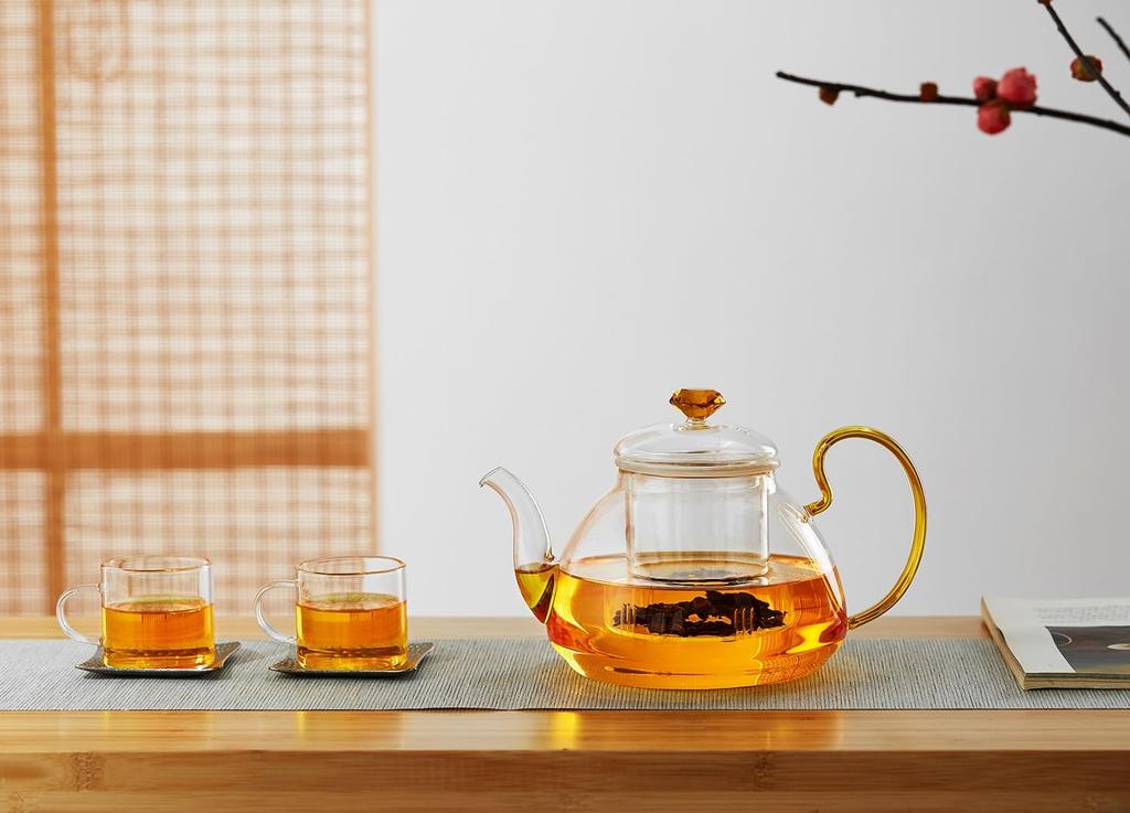 Pokaro Tea Heat-Resistant Glass Teapot, 1350ml, Handmade Glass Teapot, Stylish Transparent Teapot, Heat-Safe, Microwave-Safe, Easy To Clean, Large