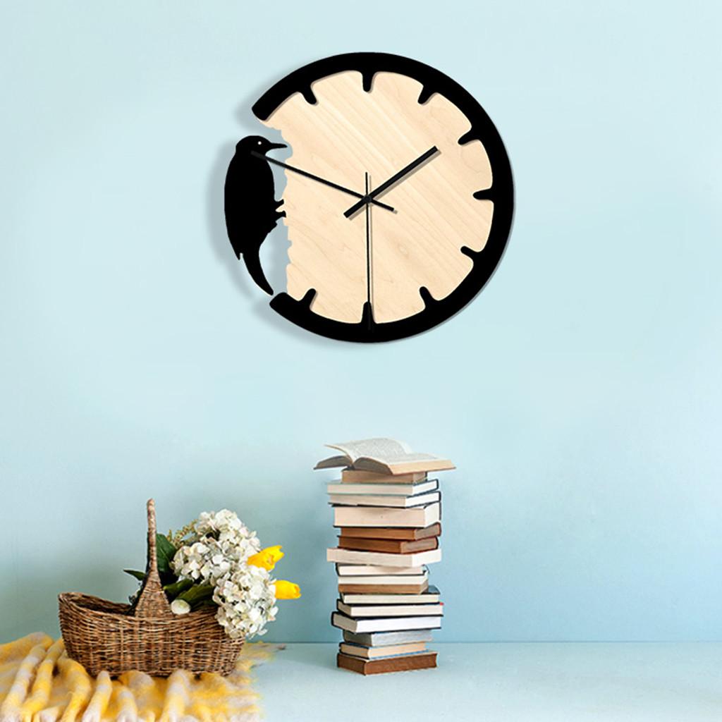 Zegar ścienny w stylu dzięcioła Cichy drewniany zegar Dom Salon