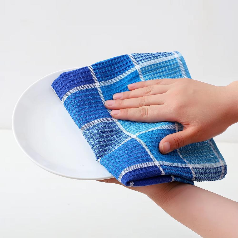 4 Pieces Soft Kitchen Grid Dish Towel Cotton Yarn Tea Towel Waffle Cleaning Clothes  Pot