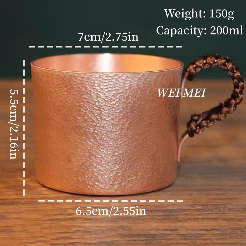 Vintage Copper Small-Sized Breakfast Coffee Mug,Multiple Sizes Handcrafted Hammer Texture Water Tea Cup,Woven Handle Tableware