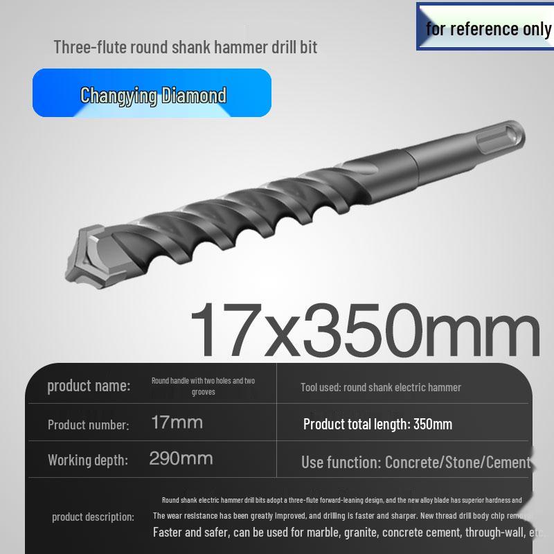 Three-Flute Round & Square Shank Drill Bit for Concrete, Cement, Rebar, Stone, Granite, Marble.