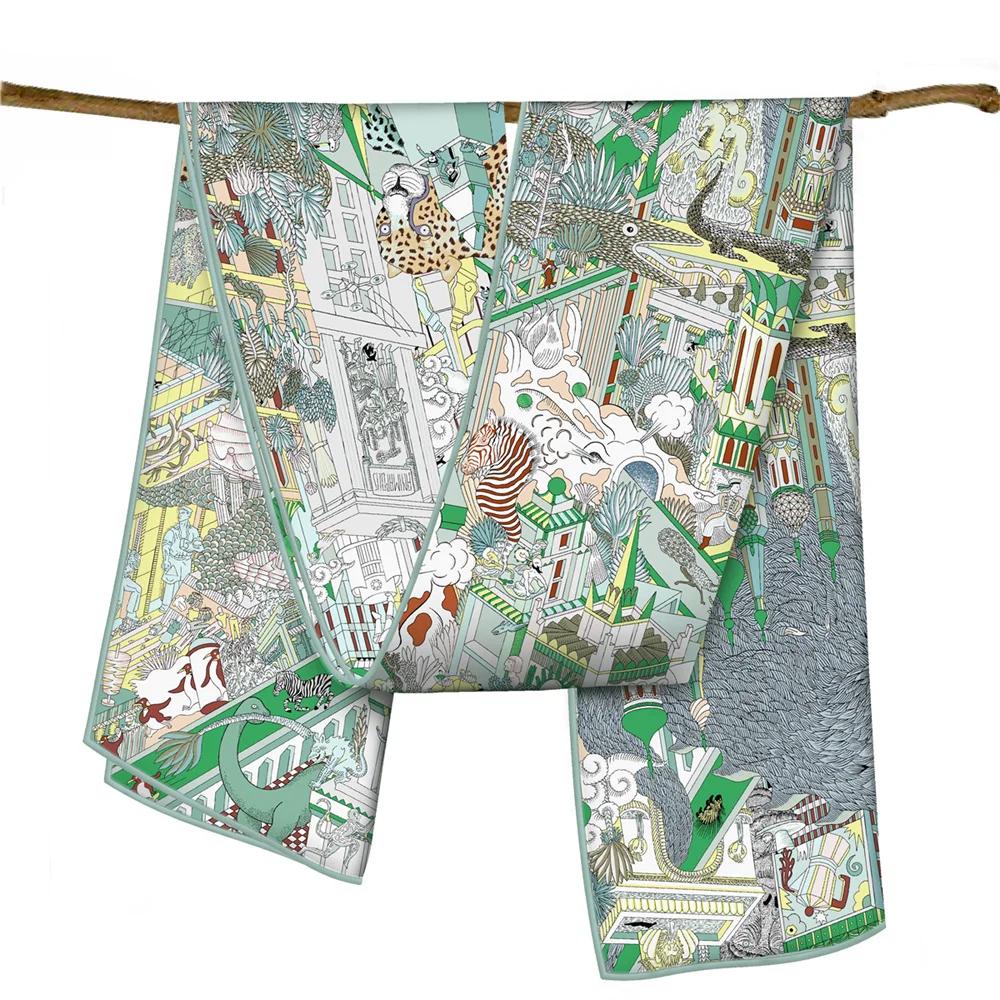 

Twill Silk Scarf Women Poncho Hand Rolled Animals Printed Long Scarves Wraps Bandana Big Shawl Hijabs Female Foulards 150CM x 40CM