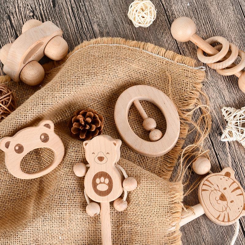 Newborn Baby Toys Hundred Days Wooden Gift Box For Children, Full Moon Baby Soothes Bear, Rattles, Grinds Teeth And Bites
