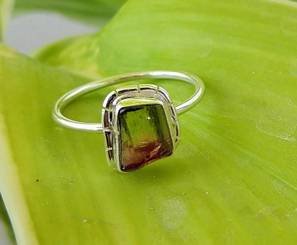 Watermelon Tourmaline Ring 925 Sterling Silver Gemstone Ring Sz 8.5  Wedding