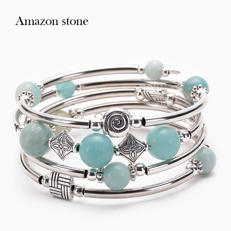 Bohemian Style Natural Turquoise Wrap Bracelet for Women - Multilayer Design