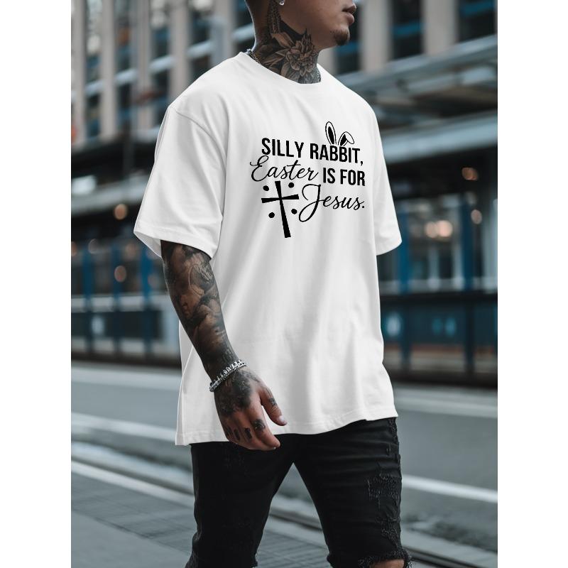 European size [Silly Rabbit Men's T-Shirt] Silly Rabbit Easter Is for Jesus Men's Summer Short-Sleeved T-Shirts - Printed Casual Round Neck Tops