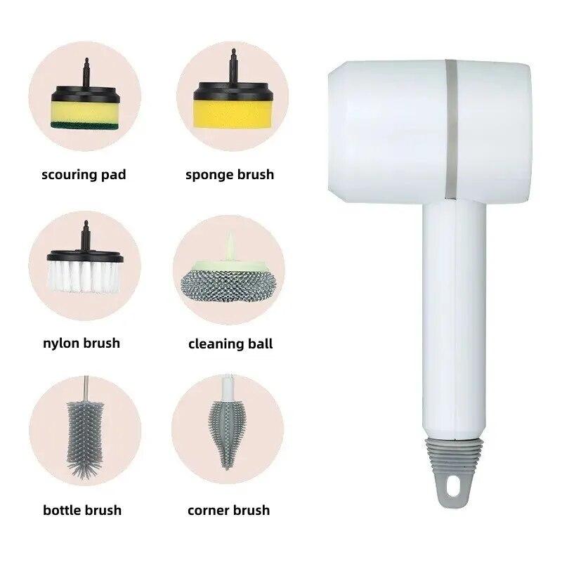 

6 in 1 Handheld Electric Cleaning Brush Professional Kitchen Cleaning Pot Shoe Bottle Brush Bathroom Cleaning USB Charging білий