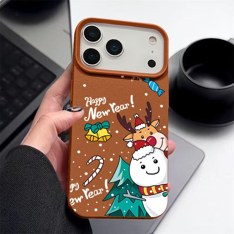 Christmas Deer Pattern Phone Case For iPhone Air 17 16 Pro Max 15 14 13 12 Pro Max 11 16e Shockproof Soft Silicone Leather Texture Cover