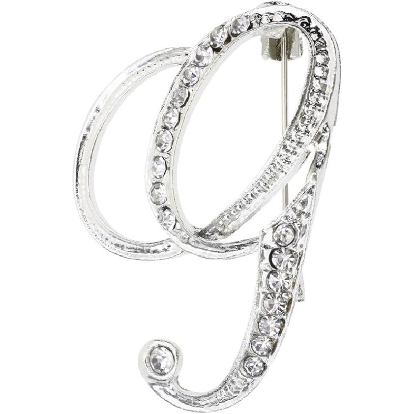 26 Letter Brooch Pins Small Silver Metal Rhinestone Crystal Initial A~Z Alphabet Brooch Lapel Pins for Men Women Girls Boys Birthday Christmas