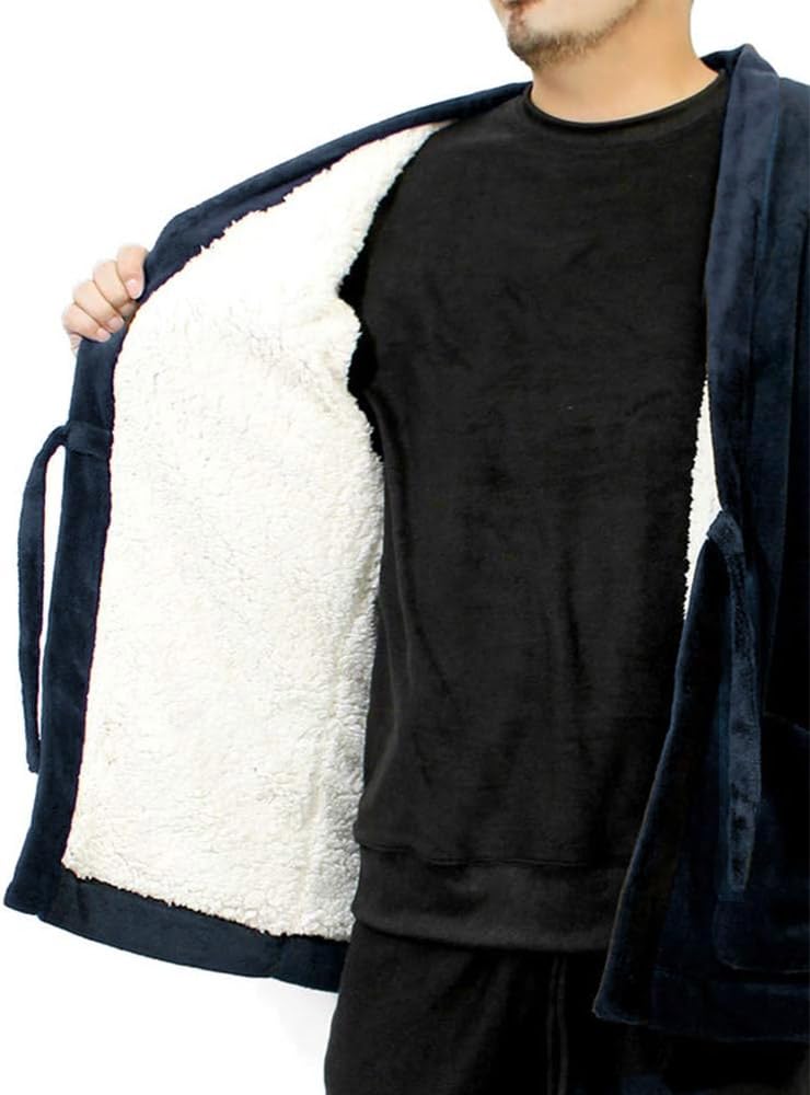 Einfarbige Männer Dotera Hanten (Chan-chanko Hanten), Übergröße, Warm, Flauschiges Boa-Futter, Kälteschutz, Loungewear, Unifarben, Größe 5L, Marineblau
