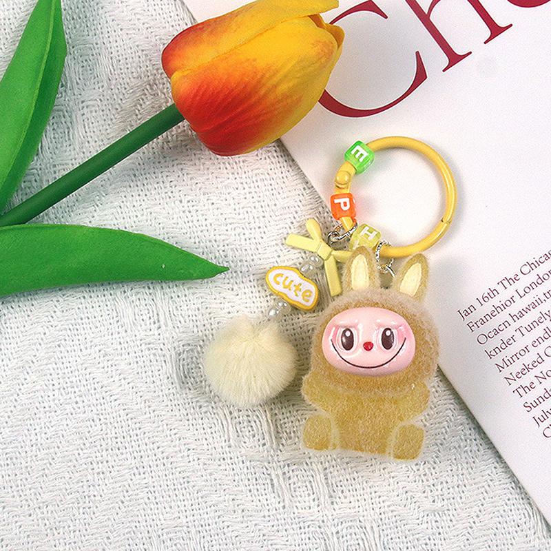 1Pc Backpack Keyring Mini Flocking Labubu Keychain Sitting Party Labubu Have A Seat Series Lovers Mobile Phone Chain Bag Pendant