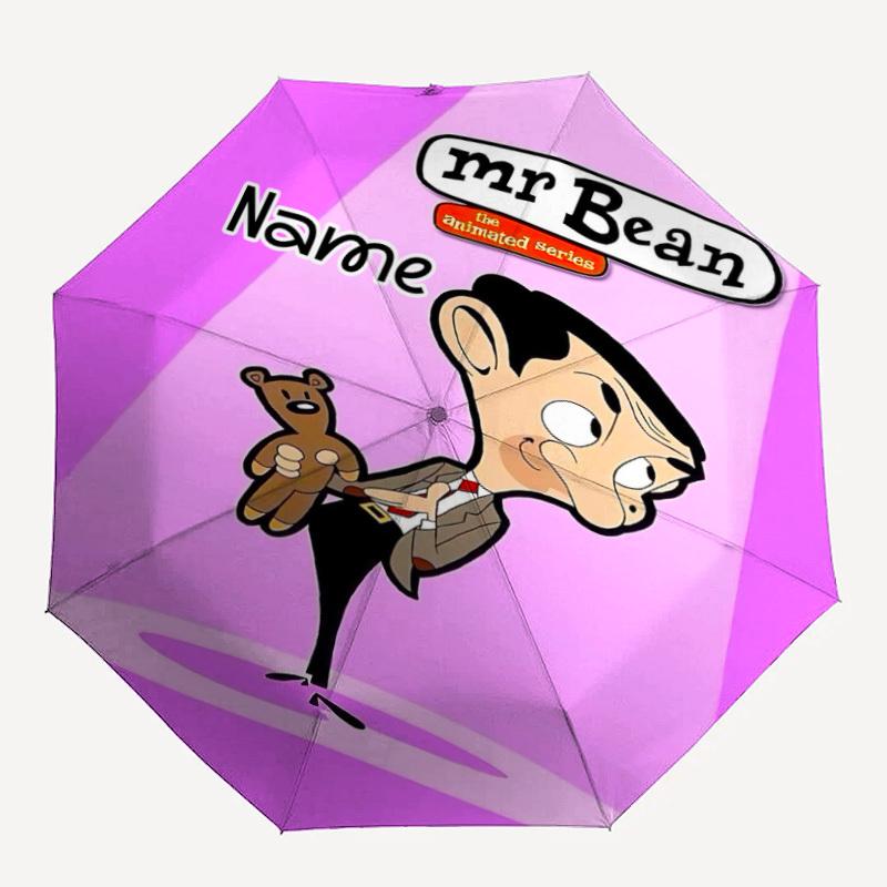 

1PC Animated Series Mr Bean Custom Name Automatic Open/Close, 8-Rib Durable Frame Compact Travel Umbrella for Men & Women D1222036