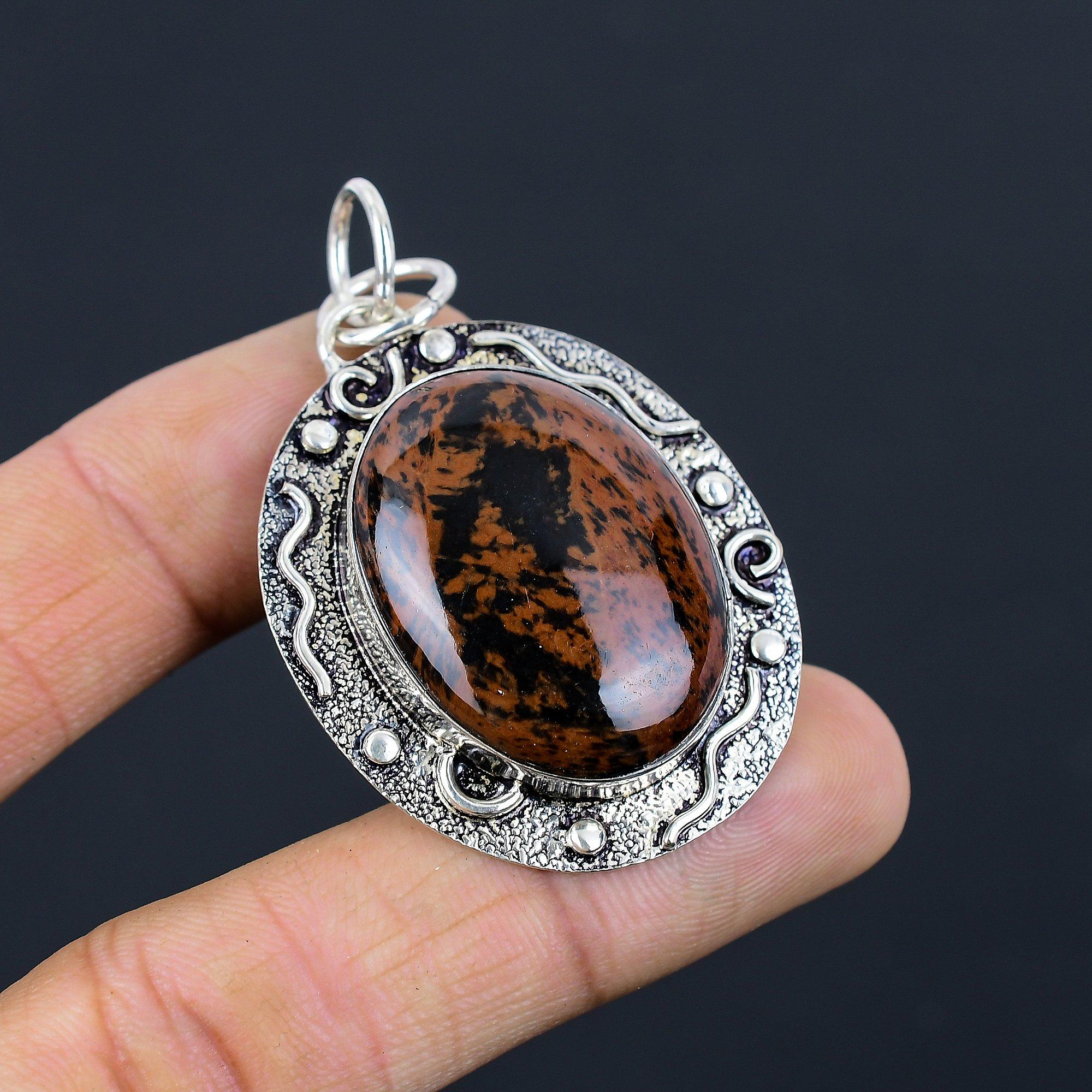

925 Silver Mahogany Obsidian Gemstone Daughter Root Chakra Boho Pendant Jewelry