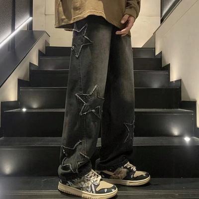 Amerikanische Pentagramm-Jeans Herren High Street Neue Trendmarke Gerade Locker Weiter Bein Jeans Trendig