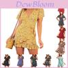 Butterfly Tie Waist Ruffle Short Sleeve Dress With V Neck For Summer