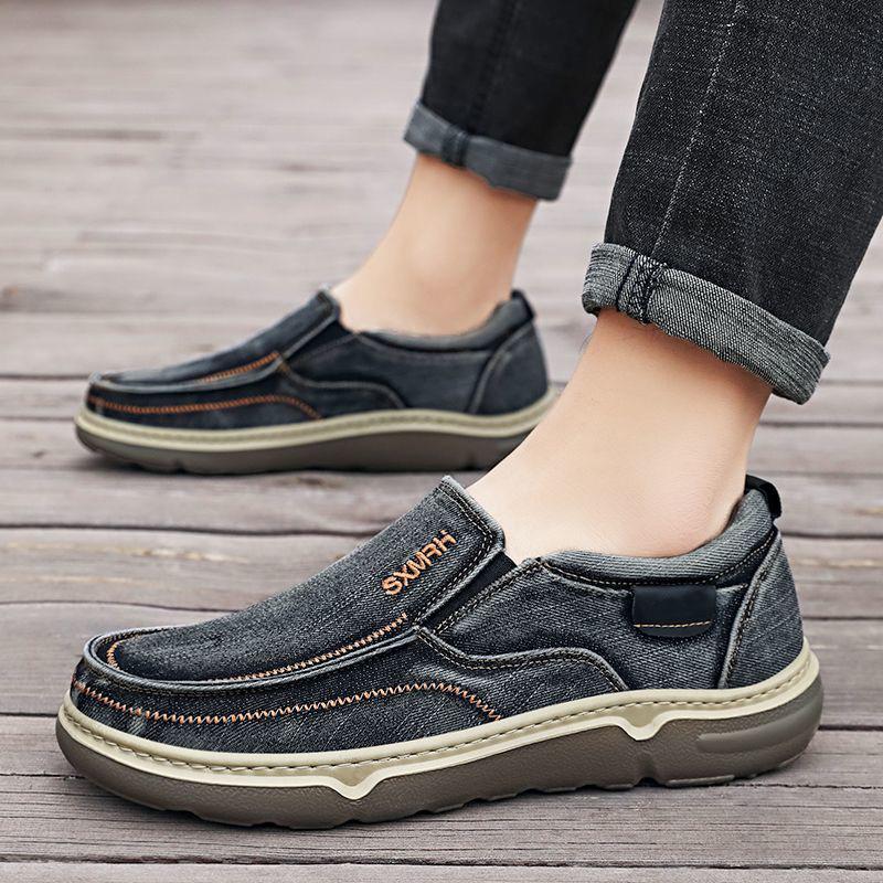 Fashion Brand Denim Men Loafers Breathable Cloth Shoes Slip-ons Casual Male Footwear Thick Sole Driving Shoes