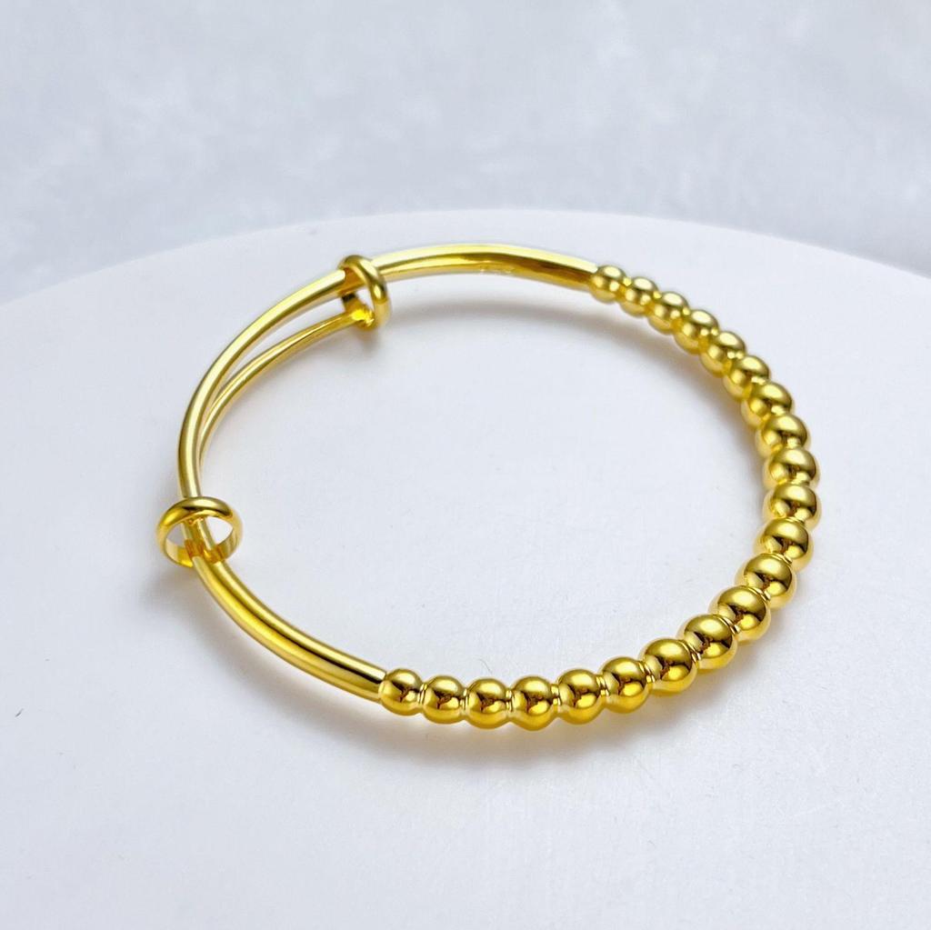 Women's Gold-Plated Vietnam Sand Bead Bracelet - Simple Fashion Push-Pull Bangle