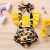 Infant Baby Girls Ruffle Snakeskin Printed Backless Romper Bodysuit+Headbands