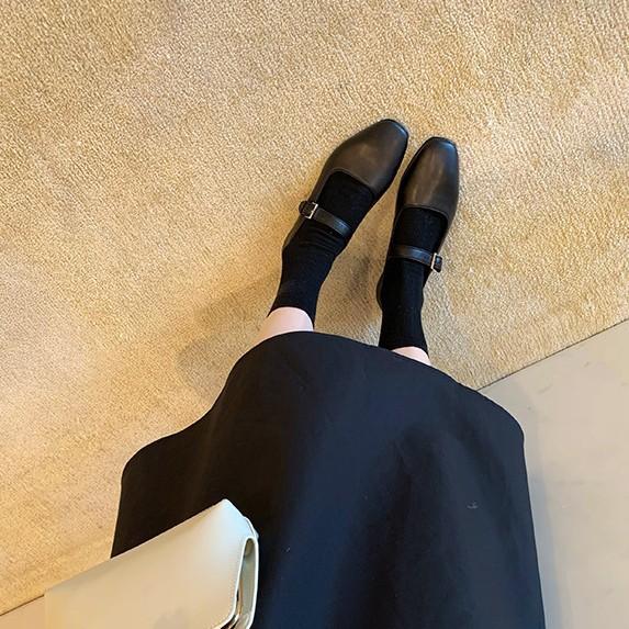 Inner Heightening Version~ Leather Thick-soled One-word with Mary Jane Shoes, Women's Wedge Heel Niche Flat-soled Small Leather Shoes, Thick Heel