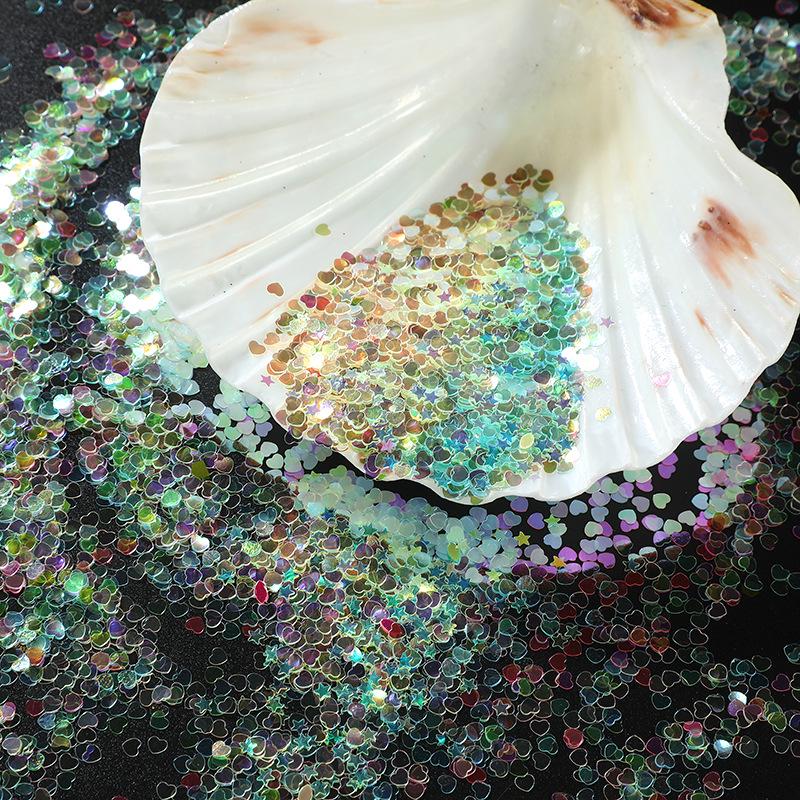 Ultra-Thin Iridescent Heart-Shaped Laser Nail Art Glitter, Seven Colors Available