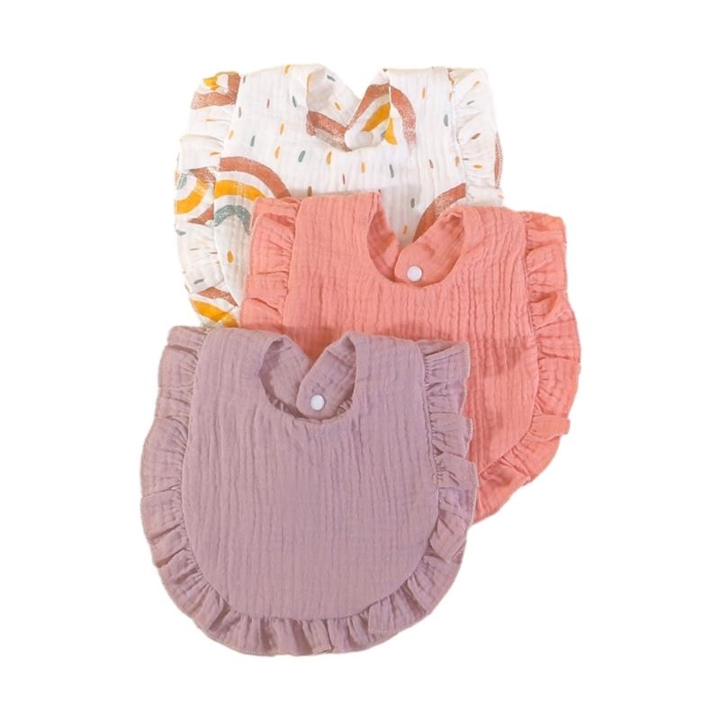 

Baby Bibs Bulk 3pcs Cotton Burp Cloth Ruffle Bibs Infant Gender Neutral U-shape Floral Drooling Bib Newborn Shower Gift