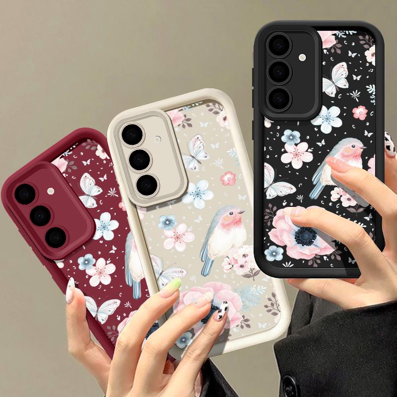 

Чехол с изображением бабочки и цветка для Samsung S24 S22 Ultra Plus S23 S21 S20 Fe A55 A54 52 A35 A15 5g, противоударный защитный чехол для объектива, силиконовый мягкий чехол Samsung S24 чёрный