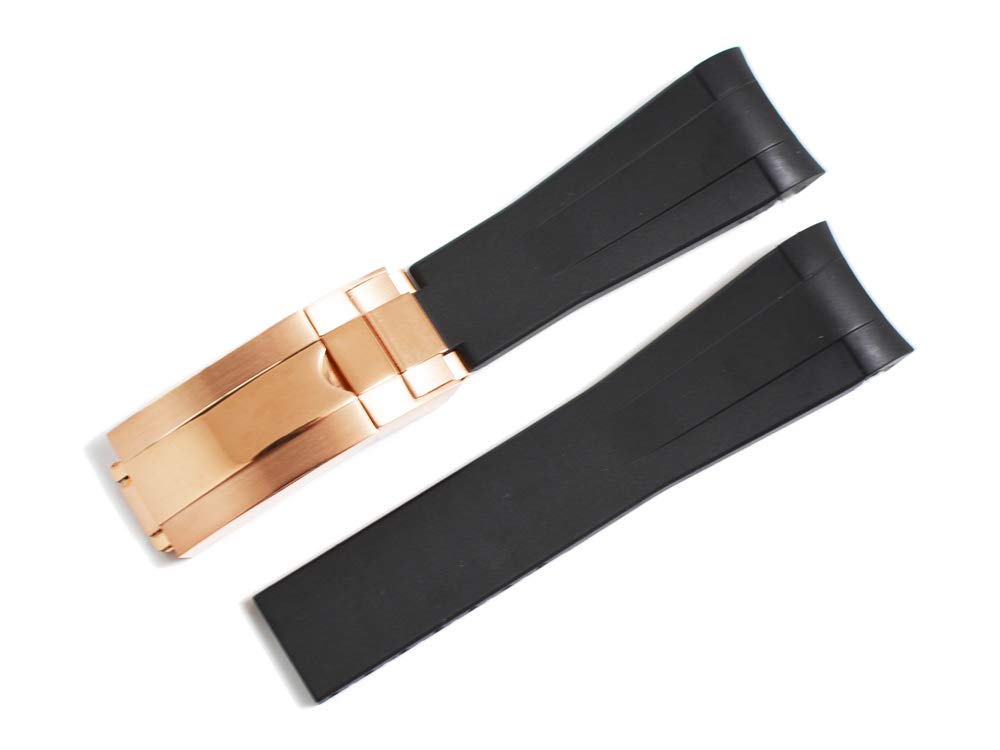

[Import King Original] Watch Parts - Compatible with Rolex - Aftermarket Rubber Strap with Buckle - Black PG Plated 20mm - Fits Daytona, Submariner,