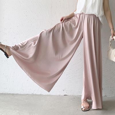 Sommer Herbst frauen Hosen Breitbeinige Hosen Hohe Taille Drapieren Lose Fließende Satin Saum Kleid Hosen