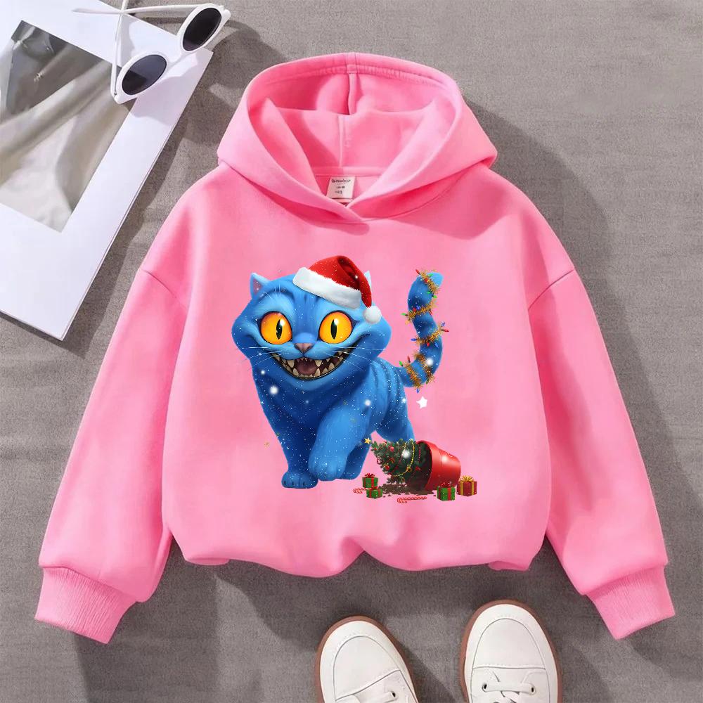 2025 New KPOP Christmas Blue Cat Printed Children's Sports Shirt Cute Children's Festival Hoodie