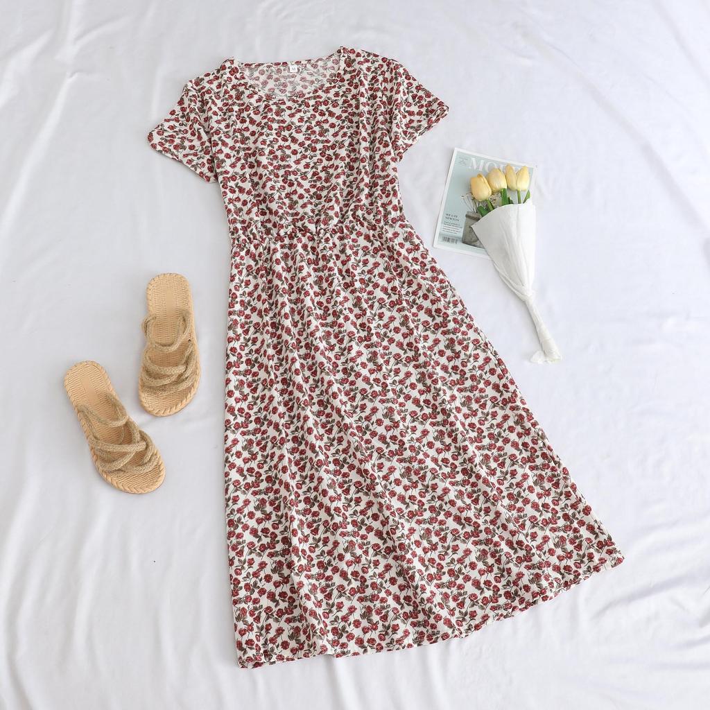 Plus Size Floral Print Maternity Dress - Fashionable Summer Slimming Mid-Length Skirt for Middle-Aged Women