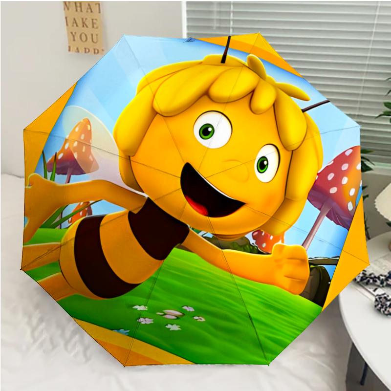 Maya the Bee Print Automatic Umbrella, 8 Rib Iron Frame, Plastic Handle, Suitable for Outdoor Travel &Daily , Ideal Gift