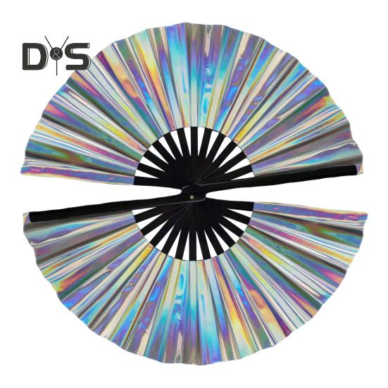 

Голографический складной веер, портативный переливающийся веер из ПВХ, радужный летний ручной веер, украшение для танцевального представления, реквизит для костюмов для вечеринок
