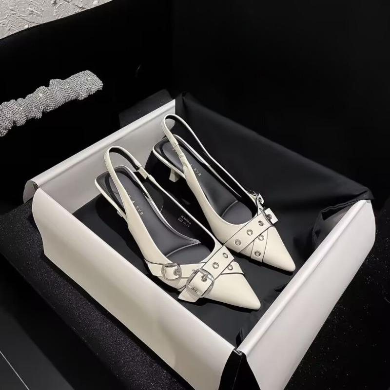 Fashion Luxury Brand Designer Women Sandals Fashion Pointed Toe Buckle Strap Metal High Heeled Kitten Heel Elegant Single Shoes Female