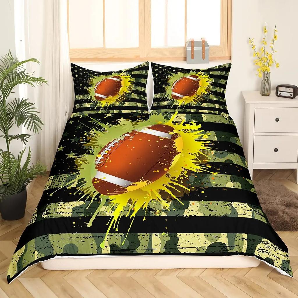 Football Bedding Set For Teen Boys Sport Duvet Cover Set Football Theme Bedding Set Double Queen King Size Polyester Qulit Cover