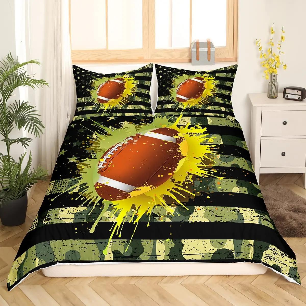 

Комплект постельного белья с футбольным принтом для мальчиков-подростков, спортивный комплект постельного белья с футбольной тематикой, двуспальный чехол из полиэстера размера «king-size», стеганое покрывало 70x133cm 2pcs