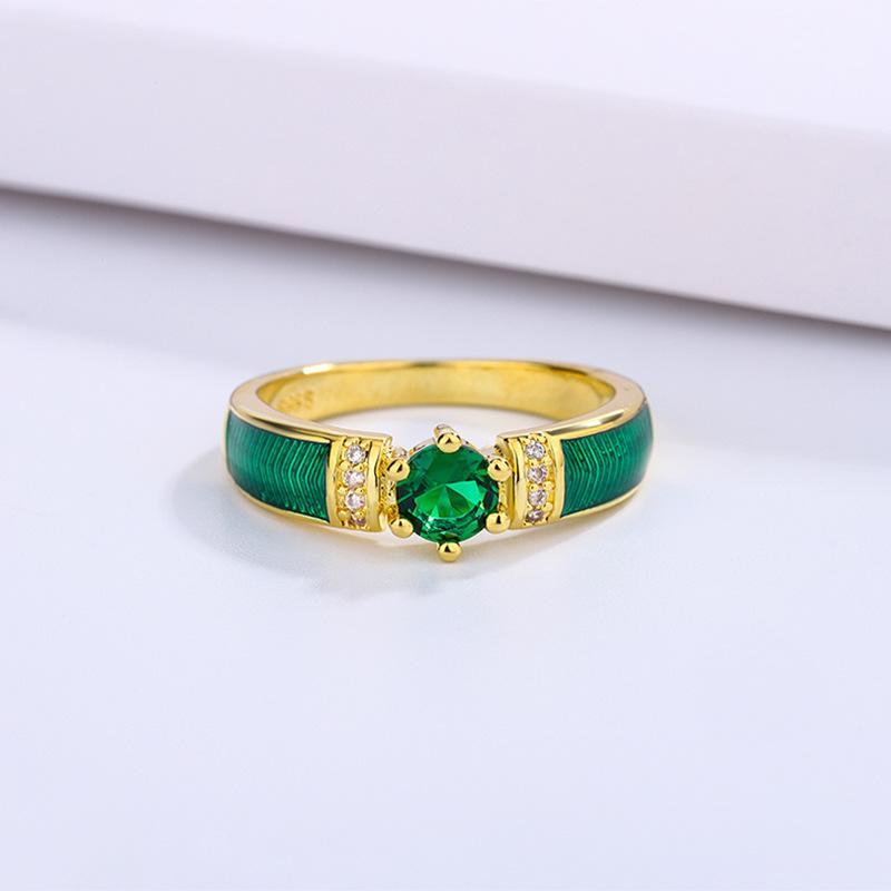 Hot Selling Fashion Emerald Zircon Ring for Women Light Luxury Enamel Drop Ring Ring