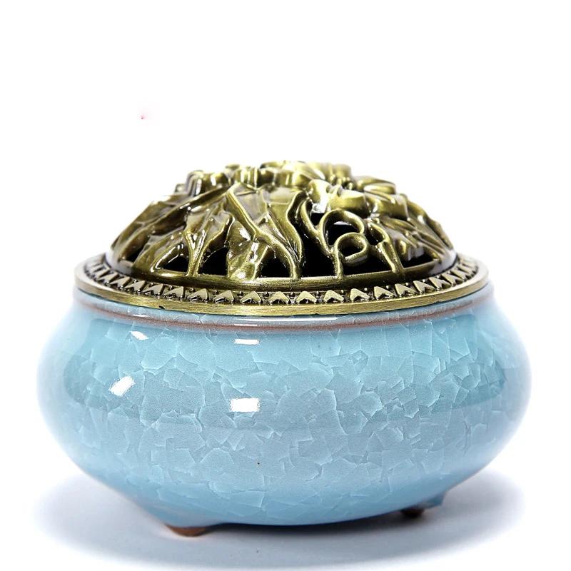 Y Ceramic Ice Cracking Incense Burner Coil Cone Stick Incense Burner Holder Home Ornaments Japanese Incense Burners Zen Decor