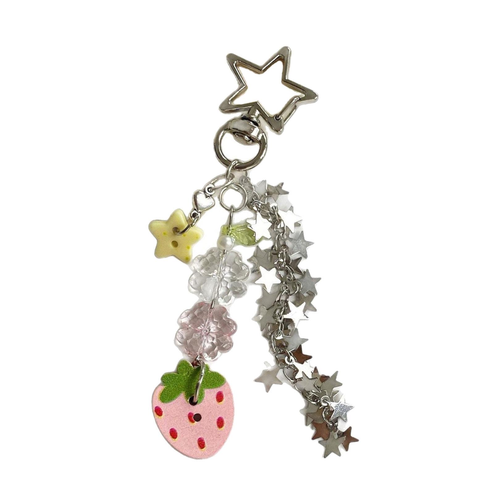 

Era Cute Keychain Lucky Charm Decoration Star Accent Cute Strawberry Clovers Detail Phone Adornment For Friends Lovers